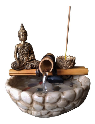 Fonte De Água Cascata Buda Hindu Feng Shui Mesa Bambu 