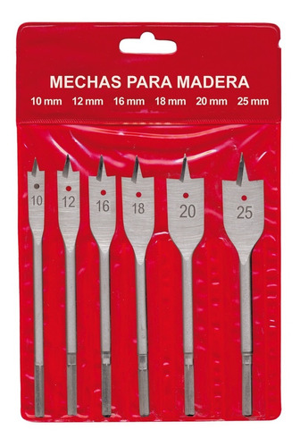 Juego Kit Mecha Para Madera Tipo Pala 6 Piezas 10 A 25 Mm