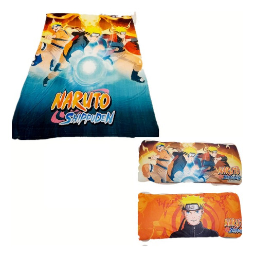 Frazada Cobertor De Naruto Matrimonial + Almohada Larga