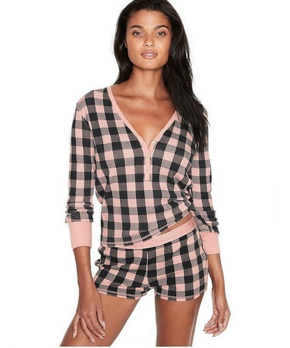 Pijama Victoria's Secret Térmica Rosa Cuadros