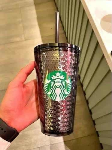 Vaso Starbucks Black Con Lentejuelas Nvo