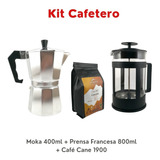 Kit Cafetero Moka 400ml + Prensa Francesa 800ml + Café Amber