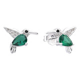 Aros Pasante Modelo Colibrí De Plata 925 Con Cubic