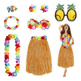 Disfraz Vestuario Falda Collar Hawaiano Rafia Lentes Fiesta