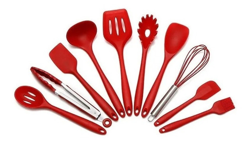 Jogo 10 Colheres De Silicone Utensílios Cozinha