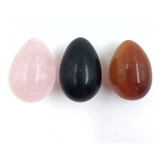 Kit 3 Yoni Eggs Quartzo Rosa, Ágata Cornalina E Obsidiana 