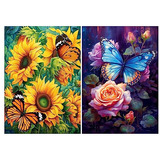 2 Piezas De Pintura De Diamante De Mariposa Y Girasoles...