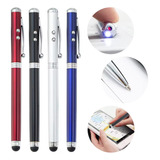 Apuntador Laser Pluma Touch Stylus Luz Led 4 En 1 Full Láser Azul