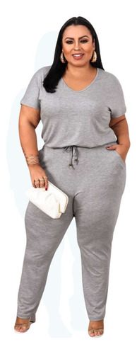 Conjunto Plus Size Básico De Calça E Blusa Moda Feminina