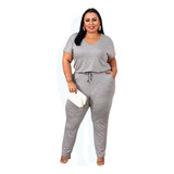 Conjunto Plus Size Básico De Calça E Blusa Moda Feminina