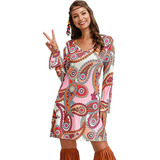 Vestido De Mujer Con Estampado De Ropa Hippie Retro Los 70s
