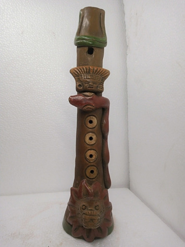 Flauta Quetzalcoatl De Barro Prehispánica Bruñido 