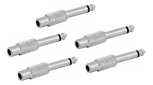 Pack Con 5 Adaptador Jack Rca A Plug 6.3 Mono Metalico