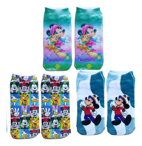 3 Pares Medias Tobilleras Sublimadas Mickey