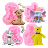 4pcs Molde De Silicona Oso Elefante Fondant Pasta Perro Gato