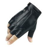 Negro 1 Par De Guantes De Medio Dedo De Cuero Pu For Hombre