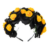 Diadema De Flores Rosas De Halloween, Gorro Con Velo Negro