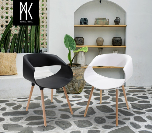 Silla Moderna Blanca Minimalista De Plastico Y Patas Madera