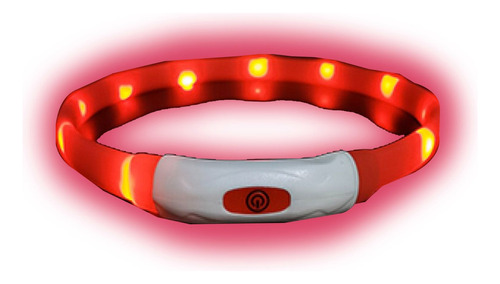 Collar Rojo Para Perro Luz Led Luminoso 55 Cm Carga Usb