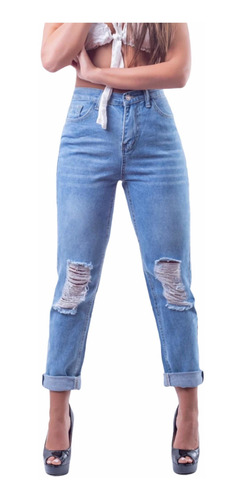 Jeans Mom Mujer - Destroyed - No Elasticado.