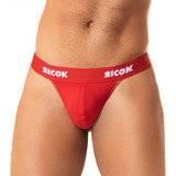 Cueca Fina Ricok Fio Dental Lisa Vermelha Com Saqueira