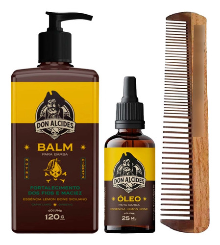 Kit Balm Óleo Pente Duplo Para Barba Lemon Bone Don Alcides