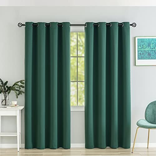 Cortinas 100% Opacas De Color Verde Oscuro, 63 Pulgadas, 2 P