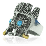 Anillo De Plata Hombre Dios Azteca Tlaloc Zirconia