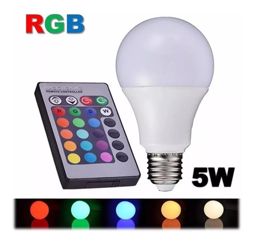 Lampada Bulbo Rgb Led 5w E27 Colorida Controle Remoto 16 Cor 110v/220v (bivolt)