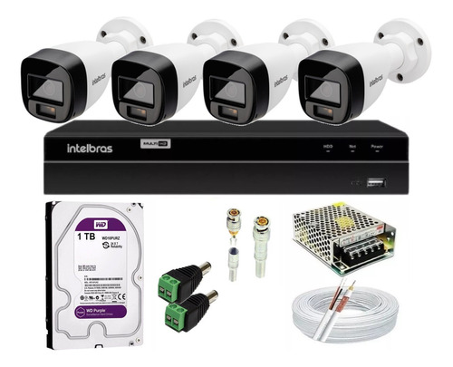 Kit 4 Cam Intelbras Full Color Dvr 8ch Multihd, Hd Purple 1t