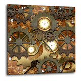 Reloj De Pared Dorado Con Engranajes Steampunk De Rosa 3d, 1
