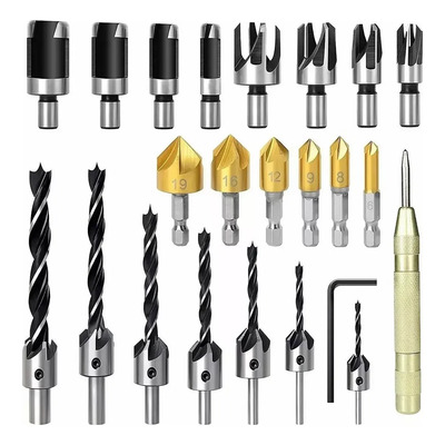 Juego De Brocas Avellanadoras Escalonadas Para Carpintería Paquete de 23 herramientas y accesorios para trabajar la madera, incluyendo brocas avellanadas,, cortador de enchufe de madera, broca escalon | MercadoLibre