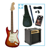 Combo Guitarra Electrica + Amplificador 10 W + Pedal Fx Color Cherry Sunburst