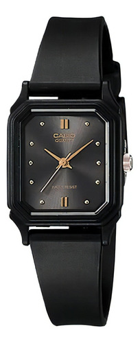 Reloj Casio Original Dama Lq-142e-1 Análogo Color De La Correa Negro Color Del Fondo Café Oscuro