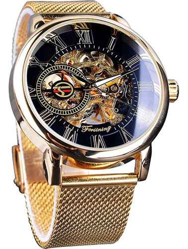 Reloj Mecánico Esqueleto Dorado Original Forsining /
