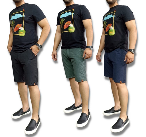 Kit 3 Bermudas Masculina De Brim Sarja Padrão Shopping