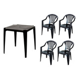 Kit Com Mesa Quadrada De Plástico E 4 Cadeiras Poltronas Bar