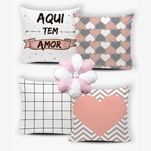 Kit 04 Capas De Almofada Luxo  1 Almofada Flor Aqui Tem Amor