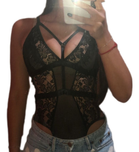 Body De Encaje Con Abertura Sexy Talla Única.