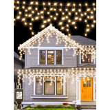 Serie Luces Cascada Icicle Lights 192 Led 5m Navidad Eventos Luces Luz Cálida - Cable Transparente