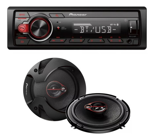 Autoestereo Pioneer Mvh-s215bt Usb Bt Aux + Par Bocinas 6.5 