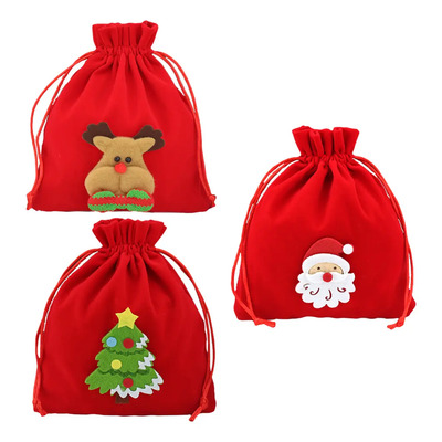 Adorables Bolsas De Regalo De Navidad Con Cordón, 3 Unidades