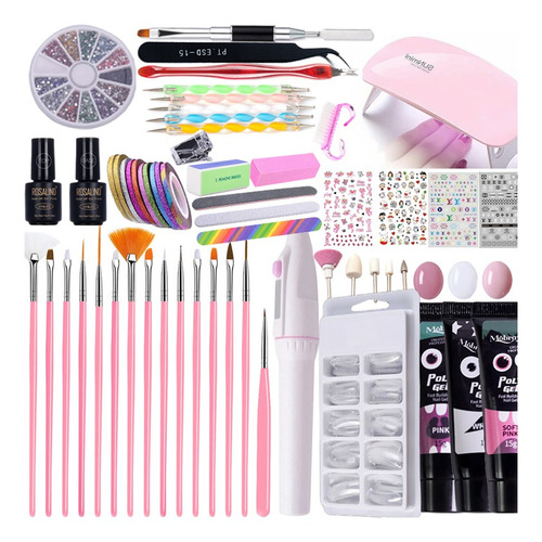 Juego De Esmaltes De Uñas De Poligel Uv Gel Art Kit, 54 Piez