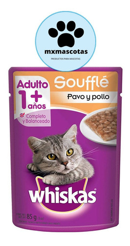 10 Sobres Whiskas Para Adulto 1 + Años Soufflé Pavo Y Pollo