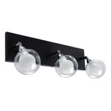 Aplique 3 Luces Baño Doble Vidrio Acero Negro Con Led A653ng