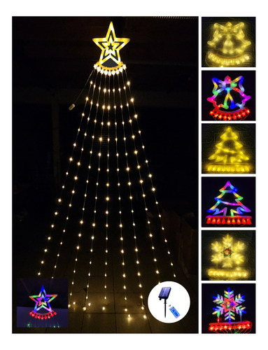 Luces Árbol Solar Led Cascada + Control Guirnalda Navidad