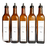 Set 5 Dispenser Envase Vidrio Para Aceite+vinagre+aceto+oliv