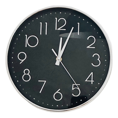 Reloj De Pared Moderno Grande Plateado Numeros Relieve 25cms