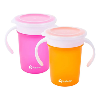 Vaso Entrenador Para Bebés 360 Antiderrames 280 Ml 2 Piezas Color Rosa\u002Fnaranja | Meses sin interés