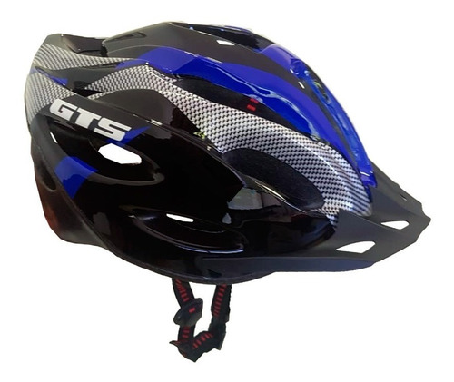 Capacete Com Sinalizador Led Bike Ciclismo Preto E Azul Gts